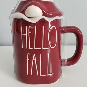 Rae Dunn "HELLO FALL" Maroon Mug with Gnome Topper